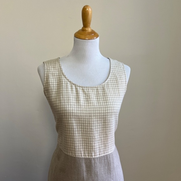 Vintage Carol Anderson California 100% Linen Cottagecore Checkered Neutral Dress - Picture 2 of 11